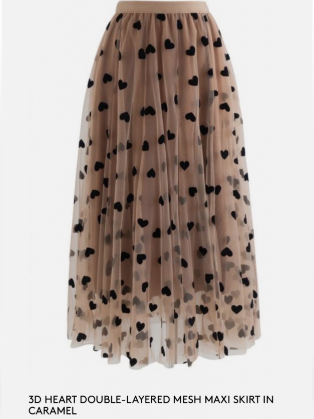 Chicwish 3D HEART DOUBLE-LAYERED MESH MAXI SKIRT IN CARAMEL size S NWT New